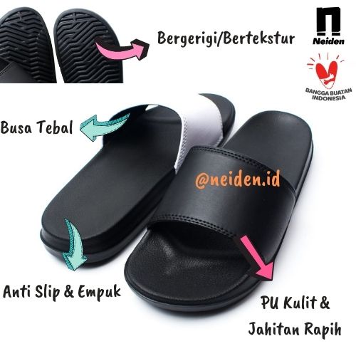 Sandal Slop Hitam Pria Wanita Slip On Flip Flop Basic Karet Distro Casual Anti Slip Quality Original by Neiden - (BISA COD)-8