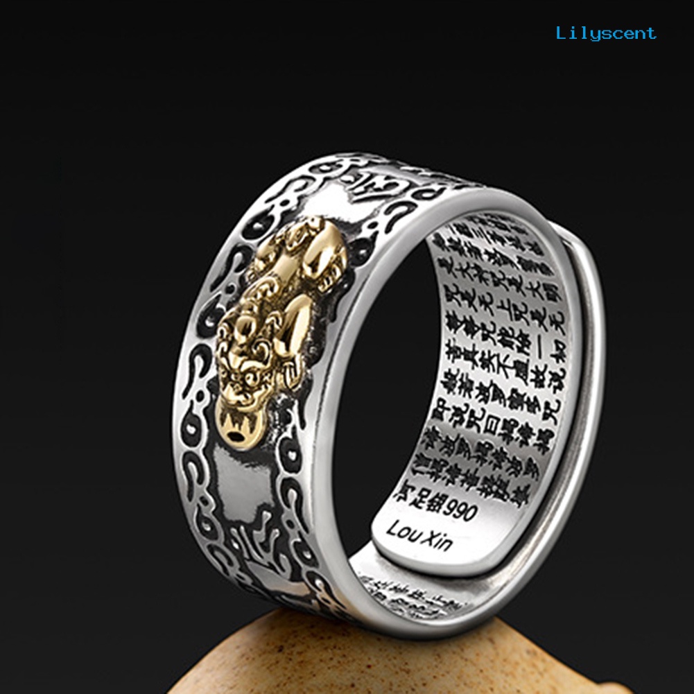 Ls Cincin Keberuntungan Lapis Silver Model Terbuka Desain Ukiran Hati Untuk Pria