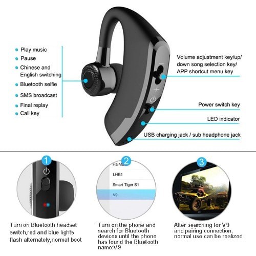 HEADSET VOYAGER V9 BLUETOOTH EARPHONE