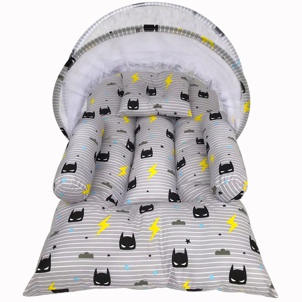 Tempat Tidur Bayi Lipat Berkelambu Motif Sunny Farm Kain Katun | Kasur Bayi Lipat | Matras Bayi-3.Batman