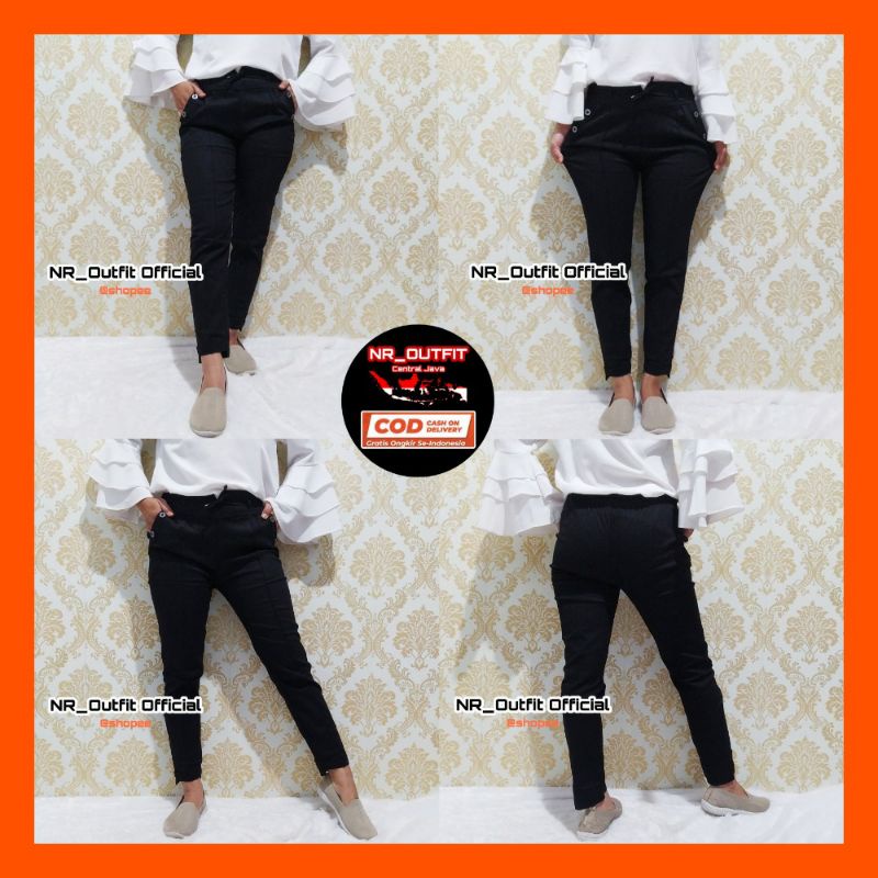 Baggy Pants Wanita Stretch Lipatan Depan Celana bahan Pinggang Karet Belakang NR_Outfit Official COD