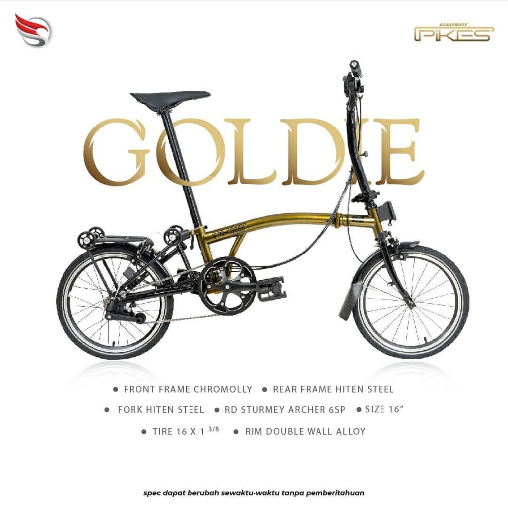 SEPEDA LIPAT - ELEMENT PIKES 6 Speed: GEN 2 GOLDIE 16 inch