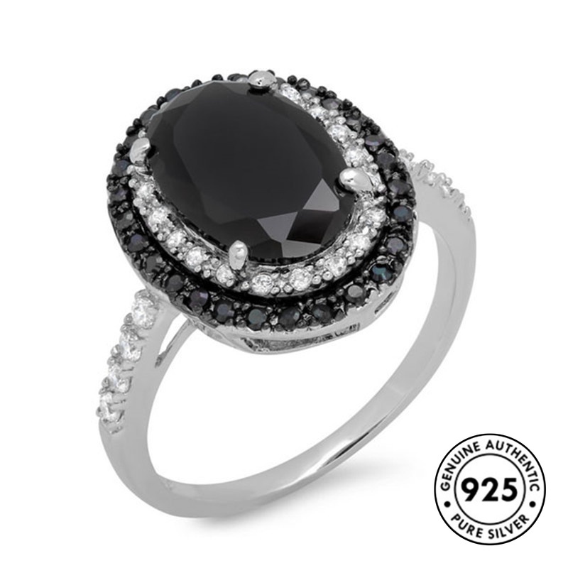 Cincin Berlian Hitam Bahan S925 Silver