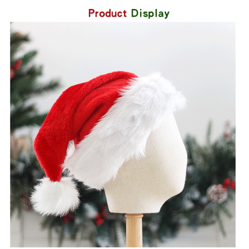 Topi Santa Claus Bahan Plush Tebal Warna Merah Dan Putih