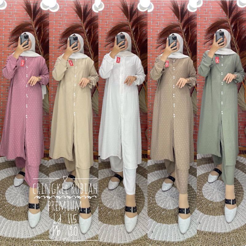 ONE SET LONG TUNIK CRINGKLE RUBIAH PREMIUM