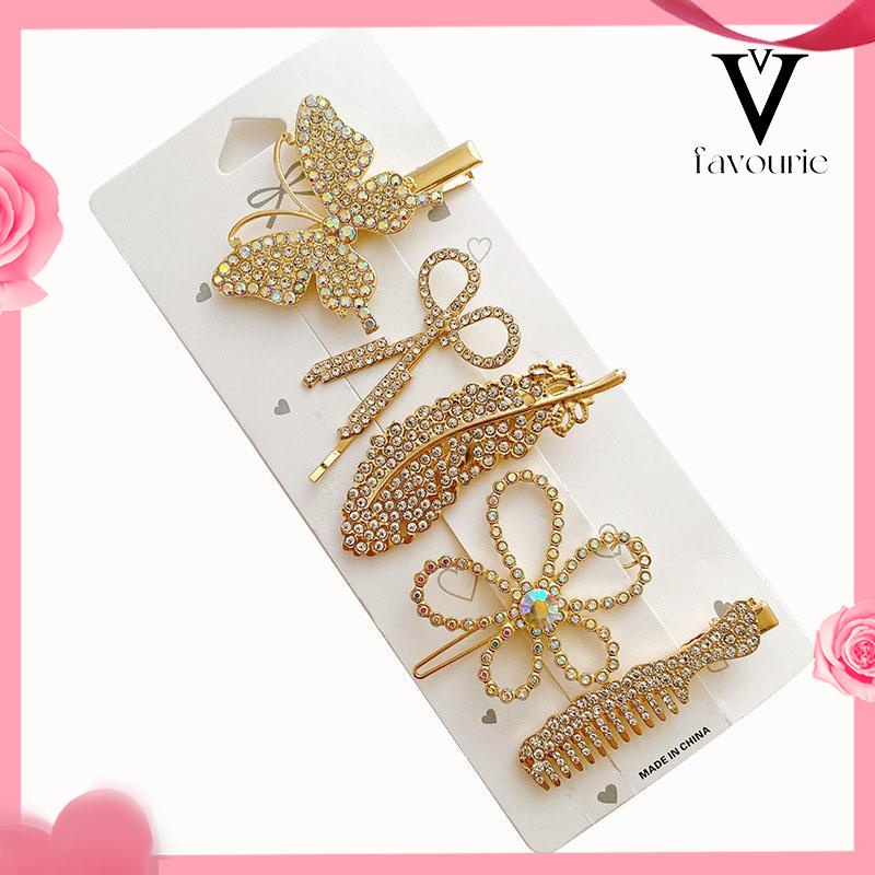 [COD]Fishbone Hairpin 6-Piece Set Aksesoris Rambut Vintage Set Dengan Diamond Pearl Edge Clip Bebek Paruh Clip-FA