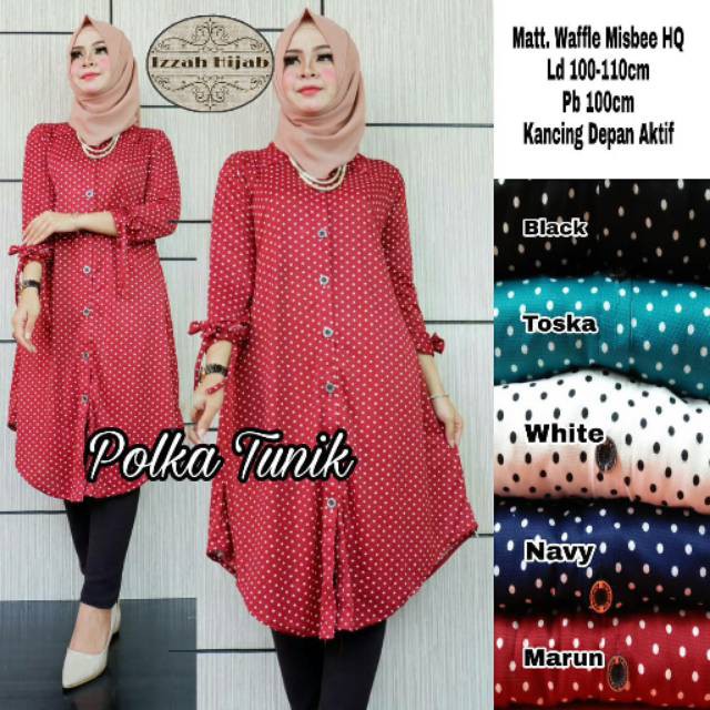 PAKAIAN WANITA POLKA TUNIK MAROON TERMURAH