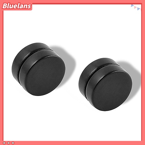 Bluelans 1 Pasang Anting Tusuk Magnetik Tanpa Tindik Bentuk Bulat Untuk Pria