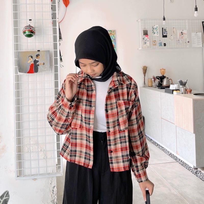 1KG MUAT 4PCS | BASIC CROP KEMEJA FLANEL KOREAN STYLE HITS OOTD ALA SELEBGRAM FASHION GROSIR WANITA