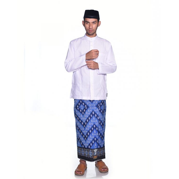 SARUNG BHS GOLD ROYAL MOTIF IKAT BORDER VARIAN DUA WARNA BIRU DAN HITAM