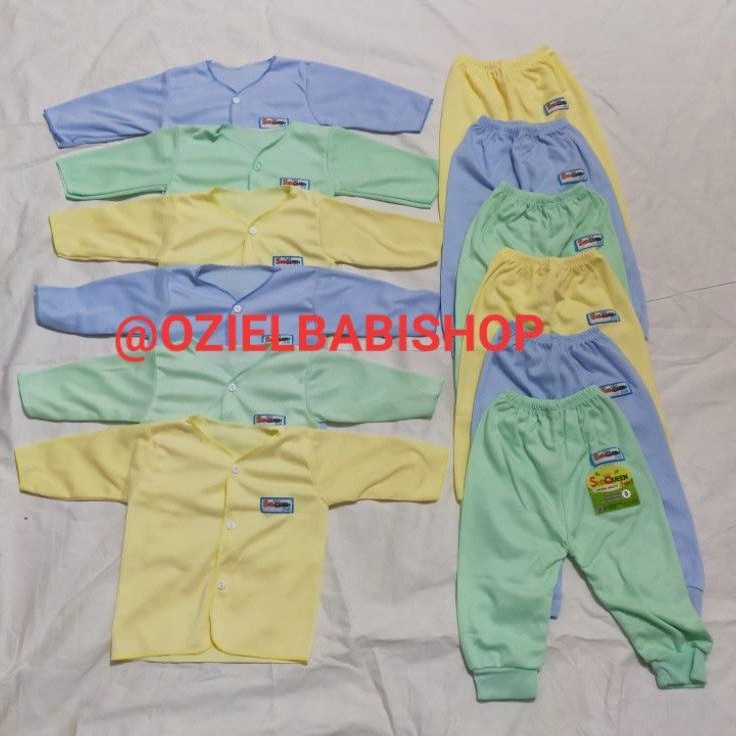 Termurah 6 stelan panjang bayi polos SNI / 6 PCS baju panjang dan 6 pcs celana panjang bayi 0-4bulan