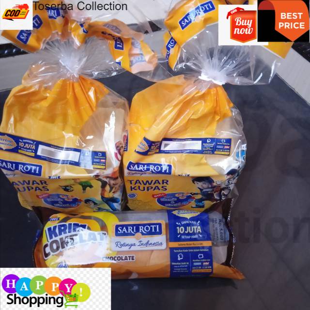 

Toserba Collection Roti Sari Roti Dua roti tawar kupas kecil dan satu krim cokelat Bandung - Cimahi