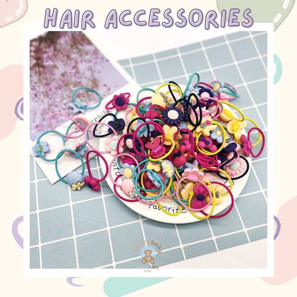 MBSS - IKAT RAMBUT BLOSSOM 20PCS Ikat Rambut Anak Karakter / Ikat Rambut Korea Anak / Ikat Rambut Elastis FREE POUCH