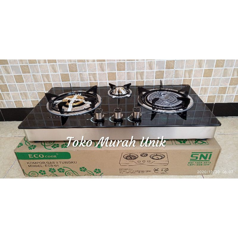 Kompor Gas Kaca 3 Tungku Eco Cook