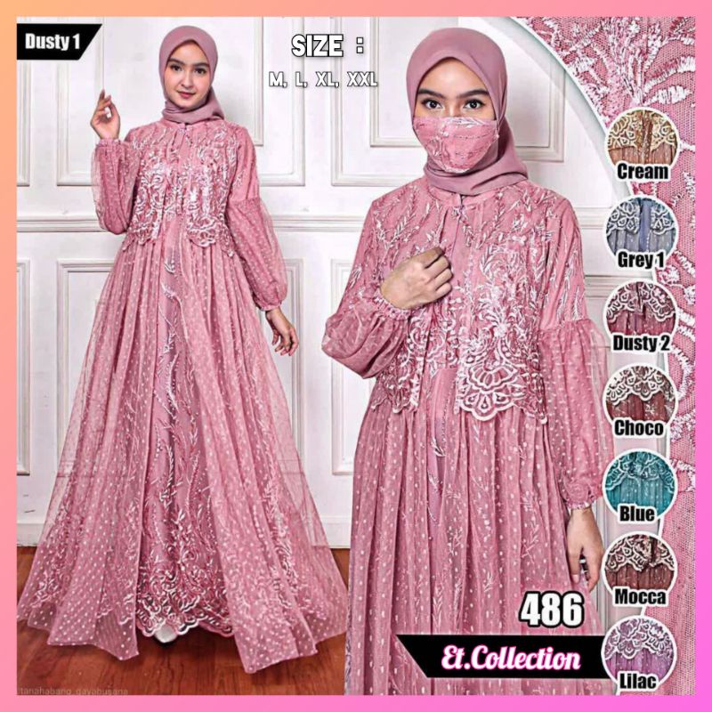(FREE HIJAB) Gamis Tile Lengan Balon - Dress Wisuda - Gamis Kebaya - Gamis Brokat Terbaru
