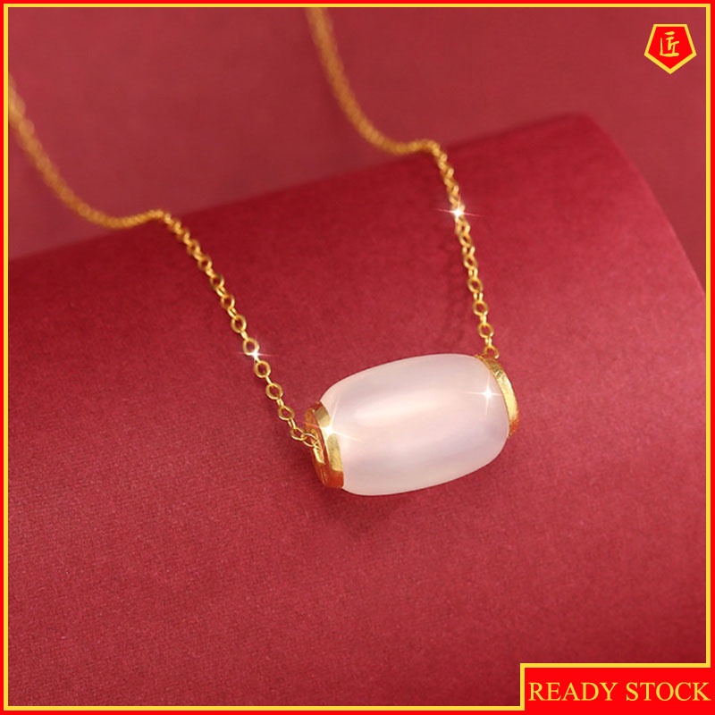 [Ready Stock]Lucky Beads Chalcedony Gold Pendant Necklace Simple Graceful