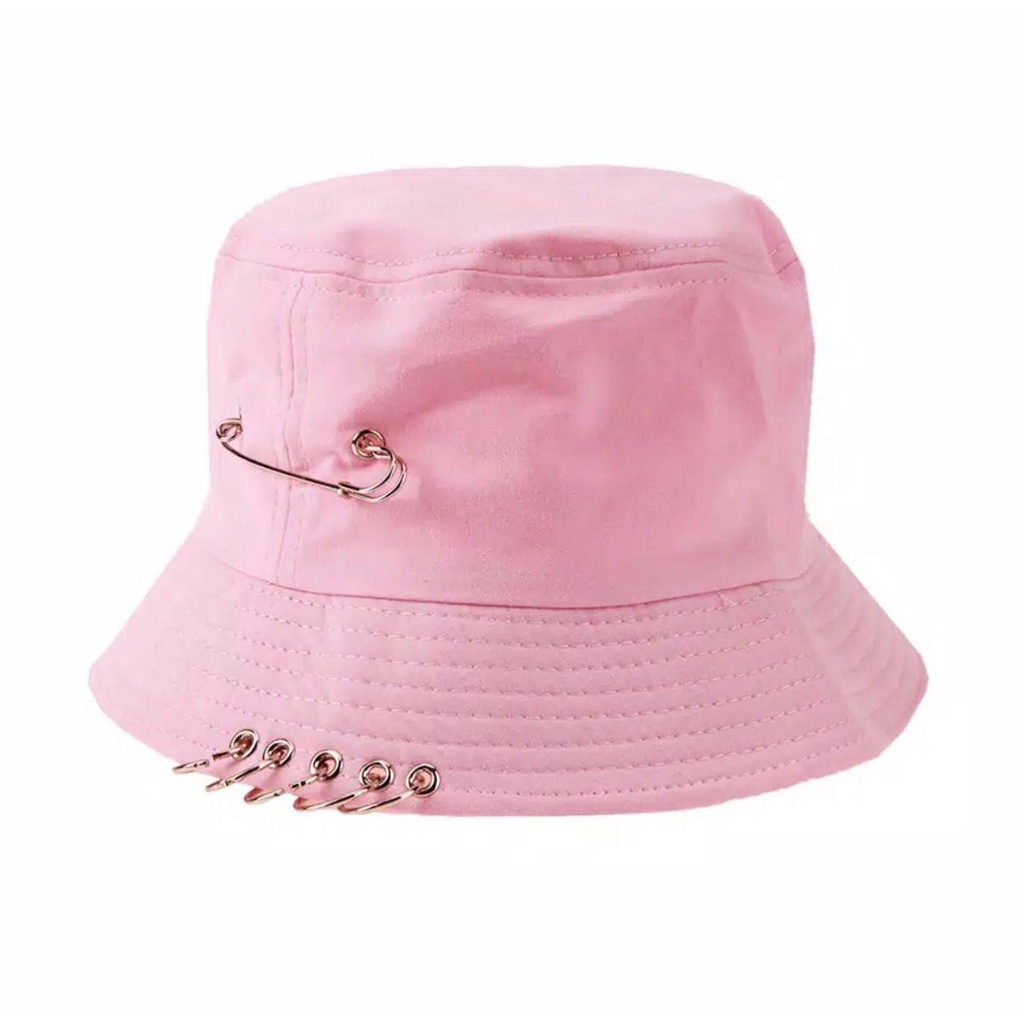 (COD)Topi bucket ring Fashion Uniseks Wanita Pin Cincin Besi Topi Ember Hip Hop Topi Matahari Lipat Kasual