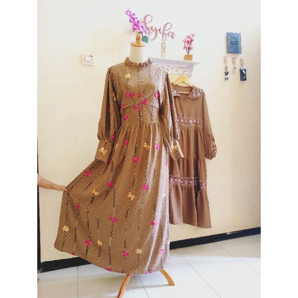 gamis rubi dress bordir ori meijiwang model lesty