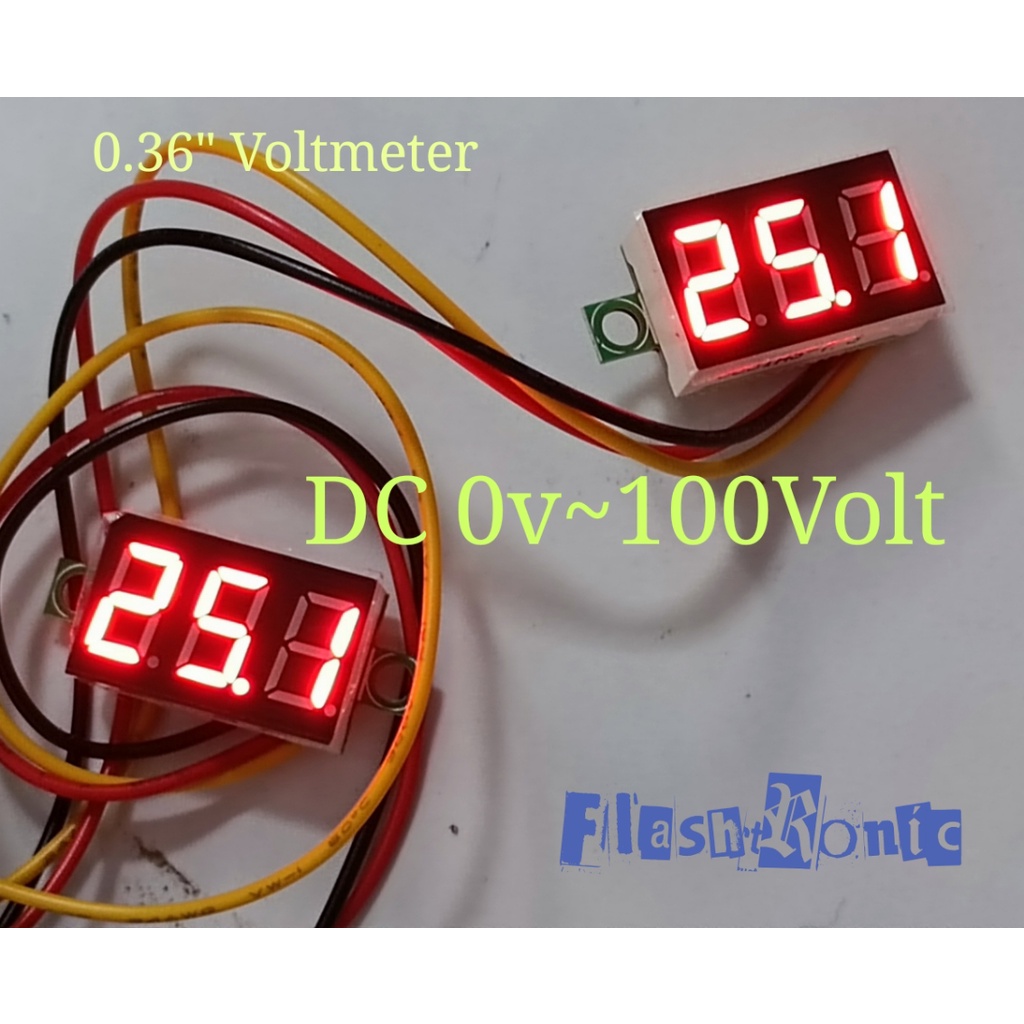DC 0V - 100V Mini Voltmeter 0.36" Digital VoltMeter 3 Kabel Merah