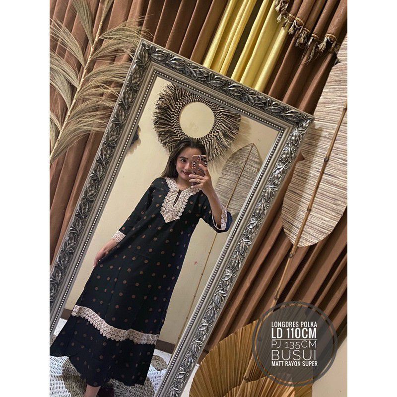 Longdress Polka Tanggung Daster Kekinian Busui Resleting Depan Renda Tebal Berkualitas