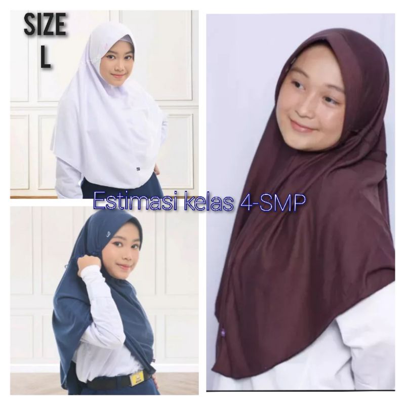 kerudung Sekolah Anak/Jilbab Sekolah UKURAN (L) SERUT RABBANI PITA ATAS SD-SMP kls 2