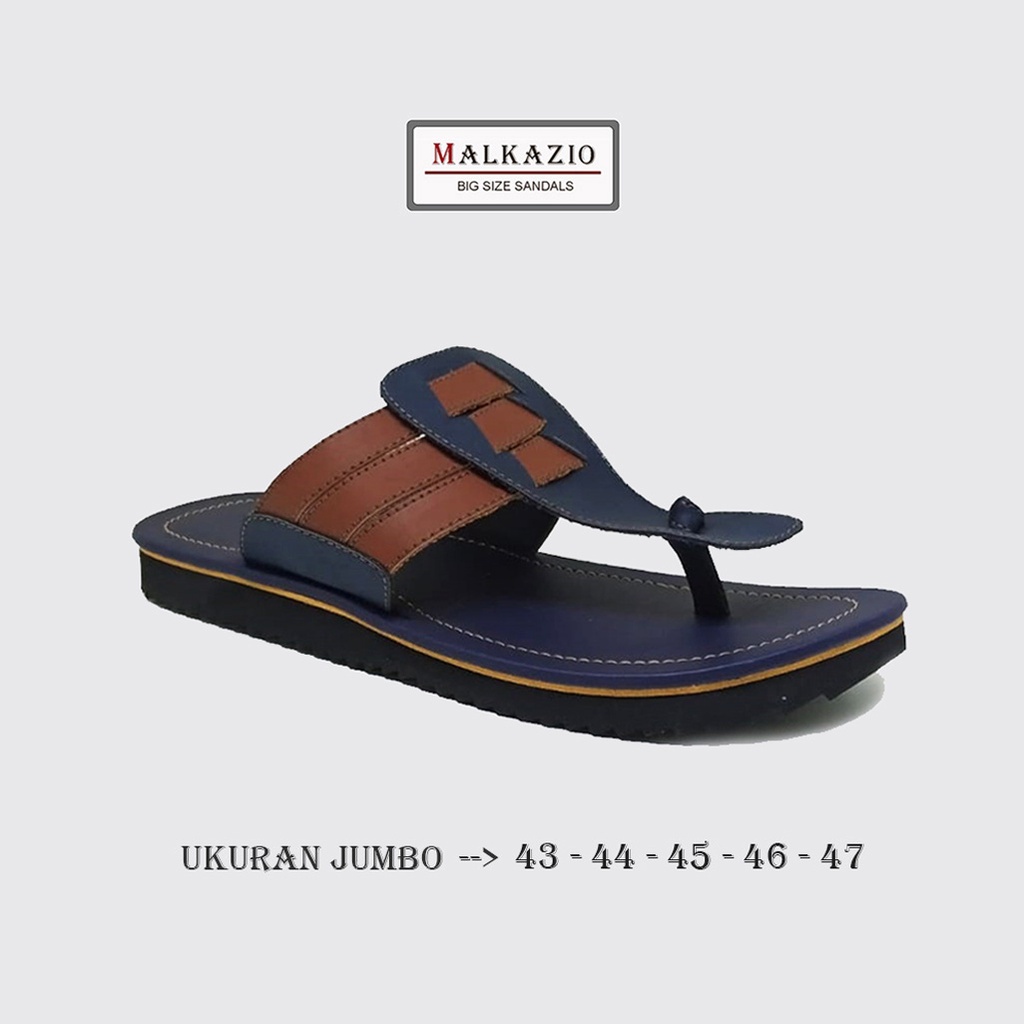 Sandal Pria Kulit Asli Navy Tan Big Size - Sandal Jumbo Ukuran Besar Lebar