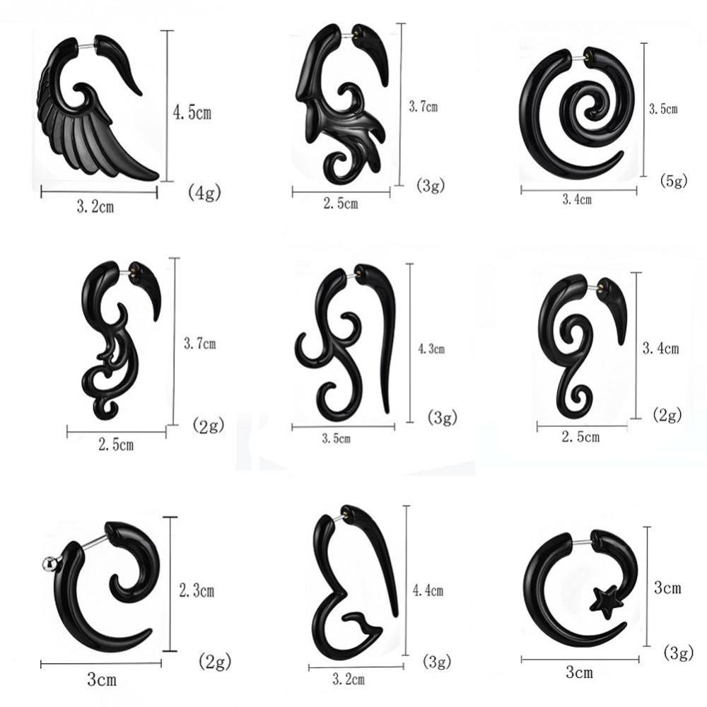 Timekey 1 Pasang Anting Tindikpiercing Lobang Ear Plug Bentuk Spiral Bahan Akrilik Hitam A4K5