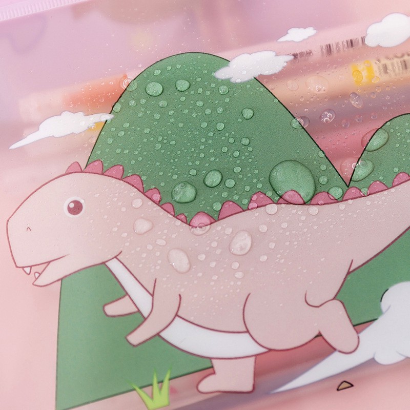 Tempat Pensil Model Korea Motif Dino Transparan - Kotak Pensil Dino - Tempat Pensil Dinosaurus Transparan Pouch Pensil Resleting Bening Tas Kosmetik Serbaguna Bening