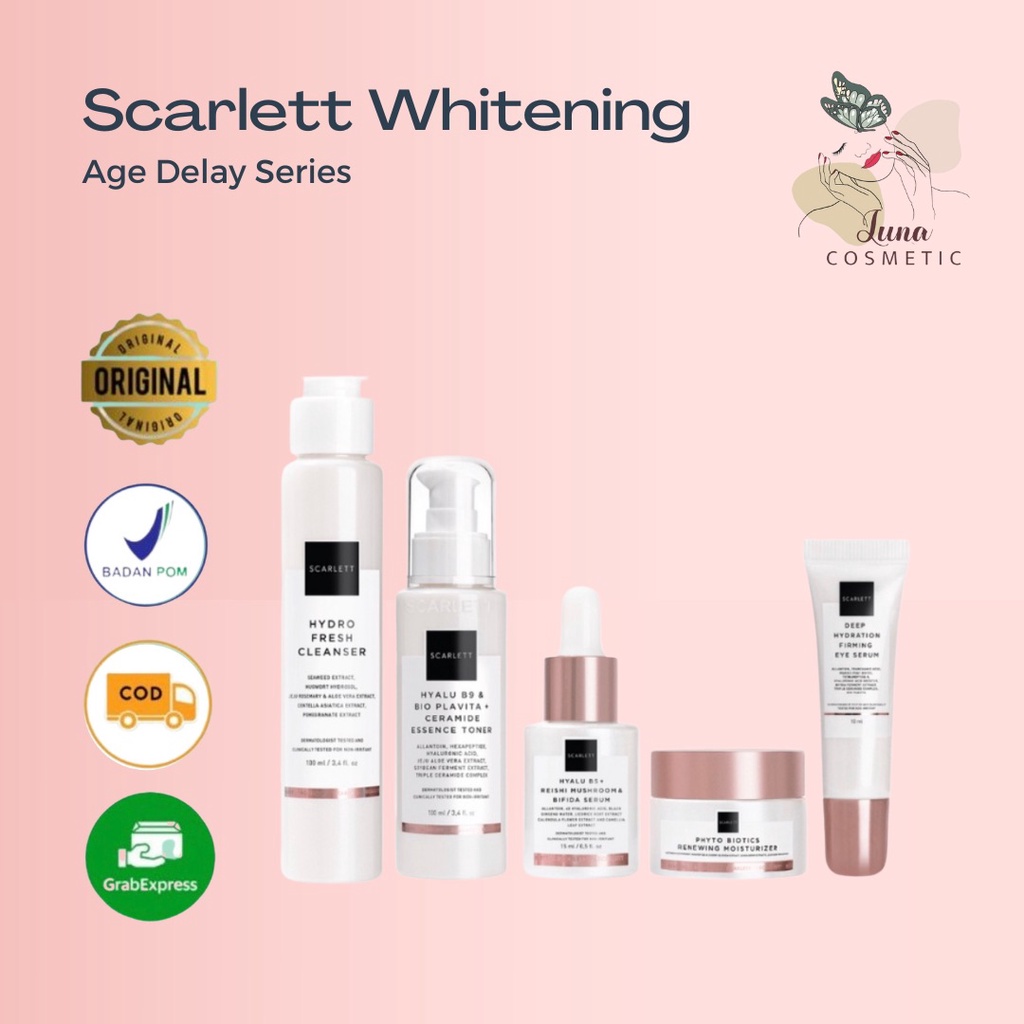 SCARLETT WHITENING Age Delay Series Anti Aging | Hydro Fresh Cleanser | Serum | Ceramide Essence Toner | Renewing Moisturizer | Eye Serum