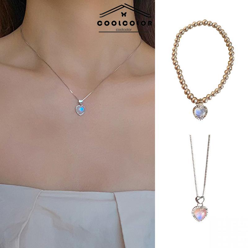 COD❤️Kalung Wanita Moonstone Cinta Liontin Manik-manik Gelang Kecil Gaya Sederhana Fashion Aksesoris Murah Jewelry