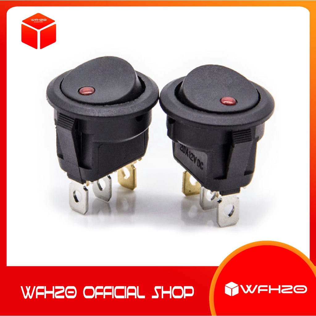 Rocker Switch Bulat 12V 6A LED Merah Titik 3 Pin Saklar 3 Kaki