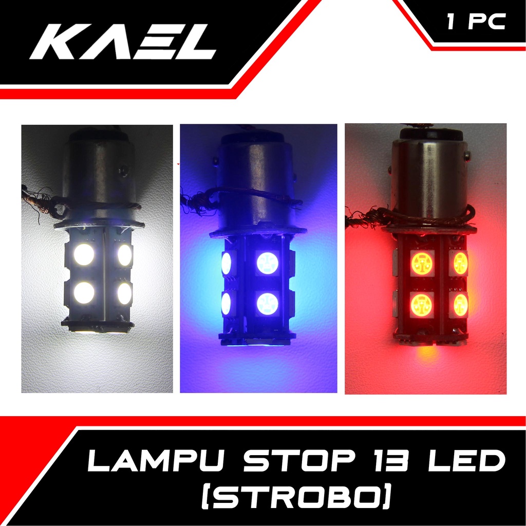 Lampu Stop LED 13 Titik Strobo Rem Belakang Kedap-Kedip-Flash-Strobe Jagung Mata Merah-Biru-Putih