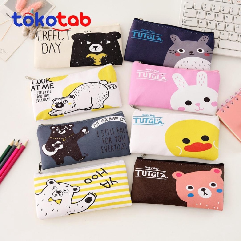 Tokotab - Tempat Pensil Resleting Cute Simple Korean Student Pencase Kanvas-1