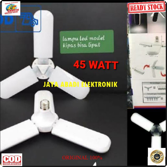 G490 ORIGINAL LAMPU LED KIPAS BOHLAM LAMP 45 watt wat PUTIH WHITE CAHAYA SUPER TERANG FAN BULB G490  SUPER AWET  SUPER TERANG  Spesifikasi : Tipe : Fan Blade LED Bulh Watt : 45 watt Fitting : E27 Fungsi : AC Voltase : 170-265V / 50Hz Fluks Cahaya : 3000 L