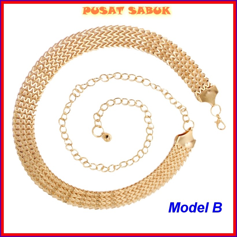 Sabuk Gesper Rantai Wanita Ikat Pinggang Belt Fashion Korea Cewek Obi GOLD Emas Rante Gasper Ring Kekinian Murah