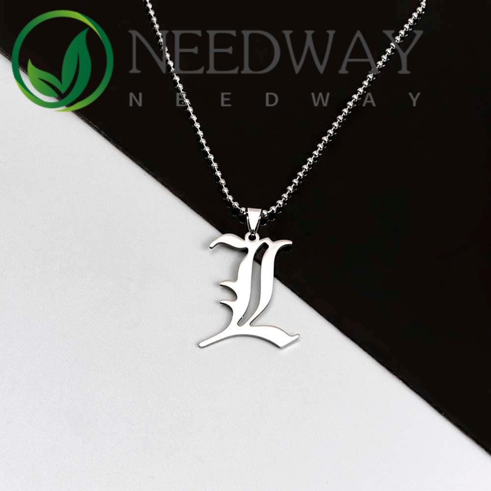 Needway  Classic Death Note Pendant Hip Hop Stainless Steel Double L Necklace Women Anime Punk Fashion European And American Necklace for Men Jewelry Accessories