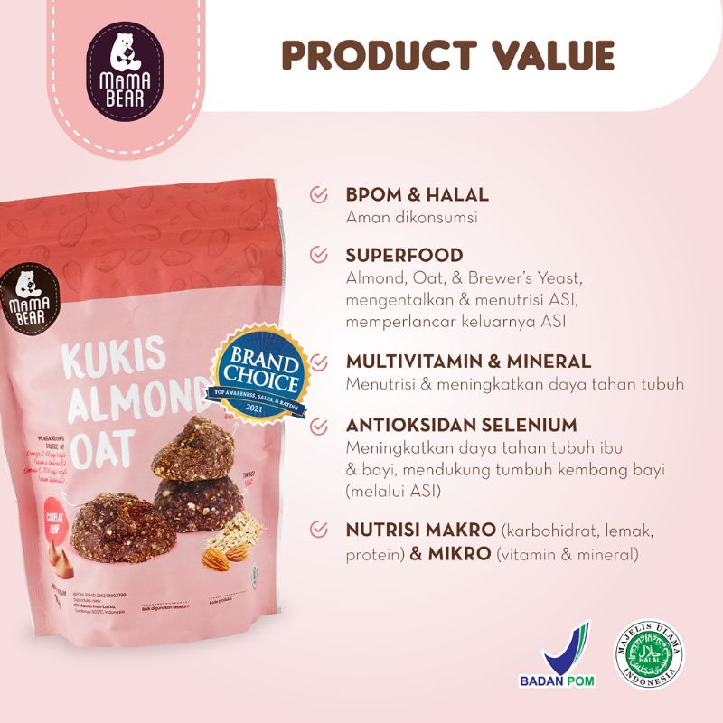 Mama Bear Cookies Kukis Biskuit Almond Oat pelancar ASI nutrisi menyusui