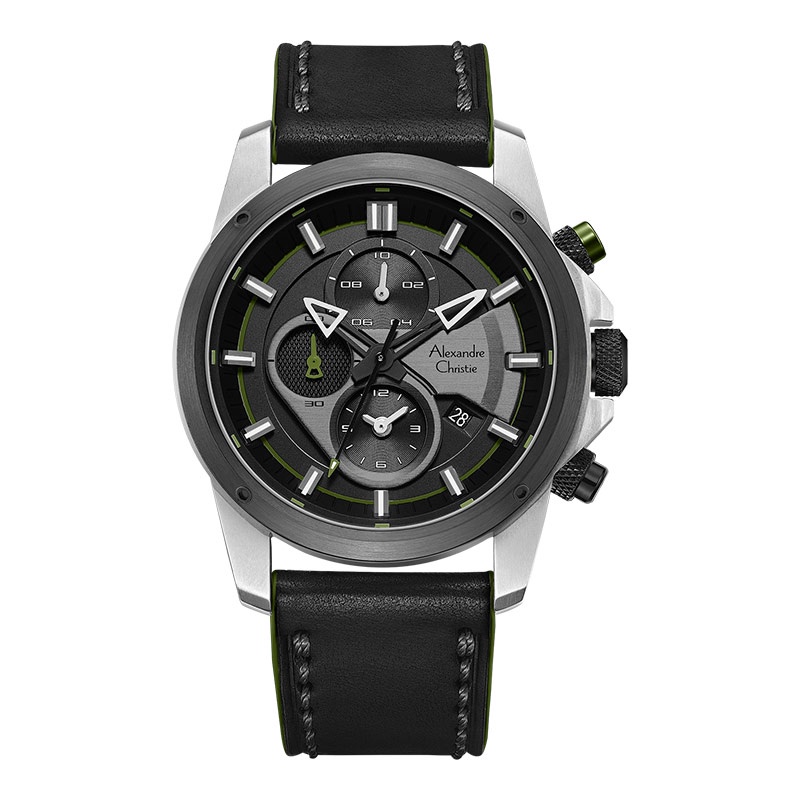 Jam Tangan Pria Alexandre Christie AC 6593 MC LTEBAGN Men Black Dial Black Leather Strap