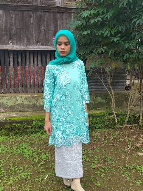 Baju kurung tulle bordir 3D tosca