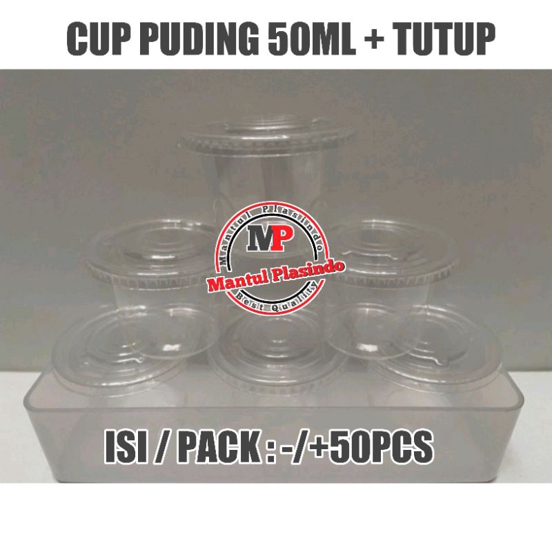 isi 50pcs + Tutup  Grosir Gelas Cup Puding 50ml Bening