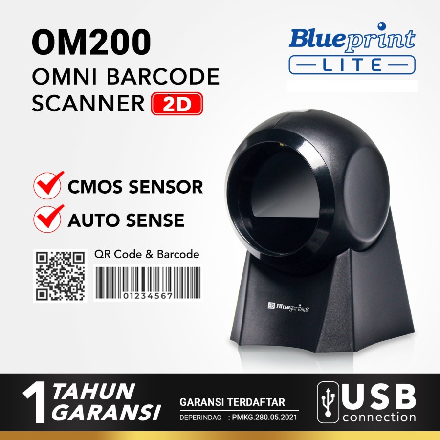 Omni Barcode Scanner OM200 BLUEPRINT 2D Auto Scan, QR code & Barcode