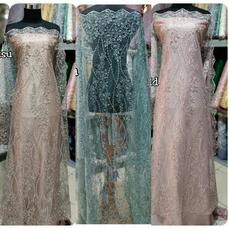 1/2 Meter Kain Brukat Brokat Tile Payet Blink Kristal | 8 Warna Cantik Bahan Kebaya Tulle Payet New