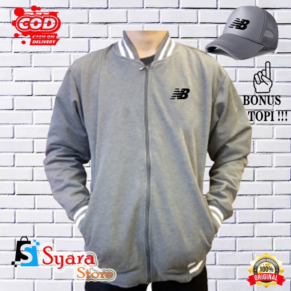 Syara Store / BONUS TOPI.. Jaket Varsity Baseball NB Hitam/ Jaket Distro Varsity / Jaket Baseball / 