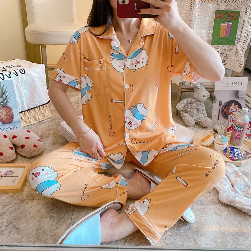 BAJU TIDUR PIYAMA SET KEMEJA CP LENGAN PENDEK CELANA PANJANG IMPORT PREMIUM BANYAK MOTIF 3-PigOren