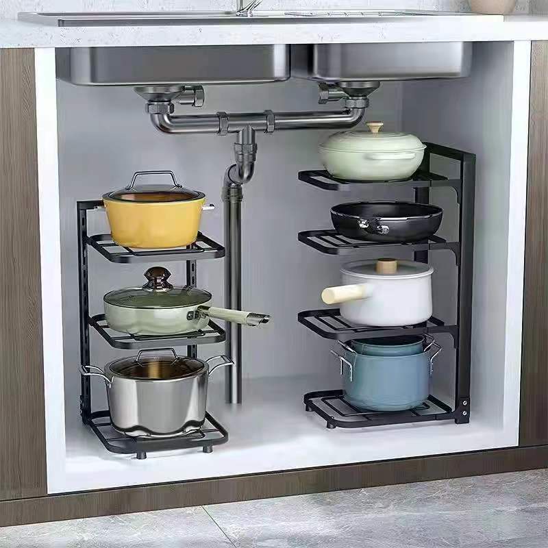 kitchen pot holder multi-layer storage rack Narrow slot frame countertop corner put the pot under sink cabinet Internal storage