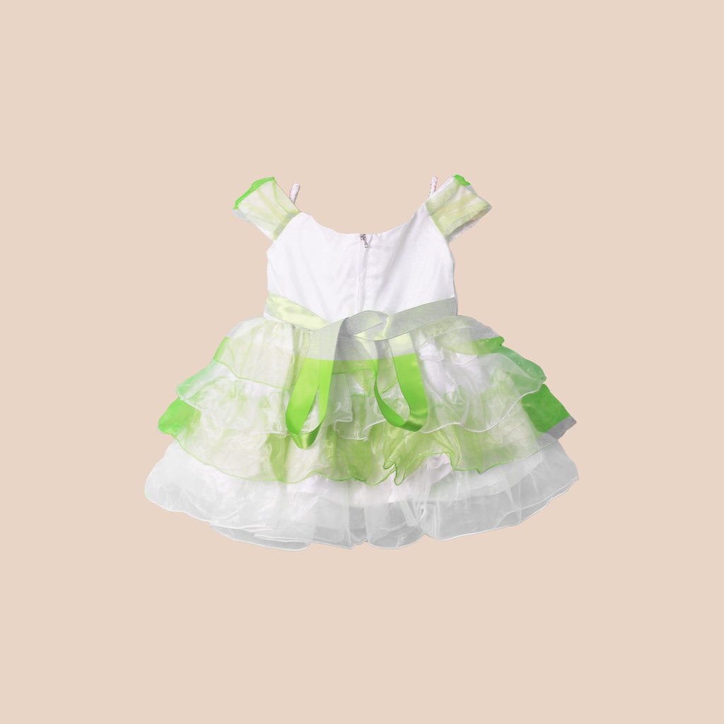 Poppy Dress Anak Organdi Sparkle Ruffle Premium &amp; Bando Anak 1616