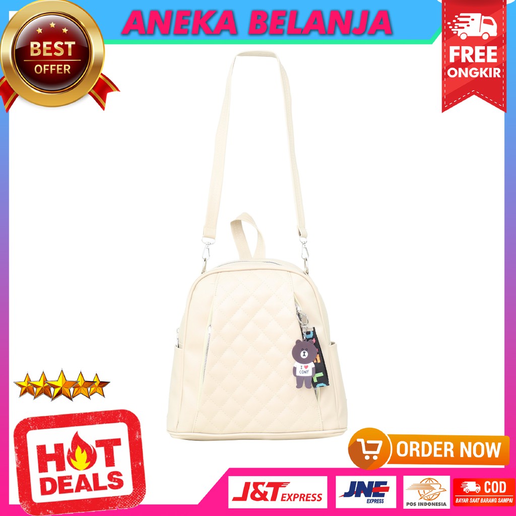 Tas Ransel Jinjing Cewek Saniza Warna Cream Model Terbaru Kekinian Lucu Cocok Untuk Hangout