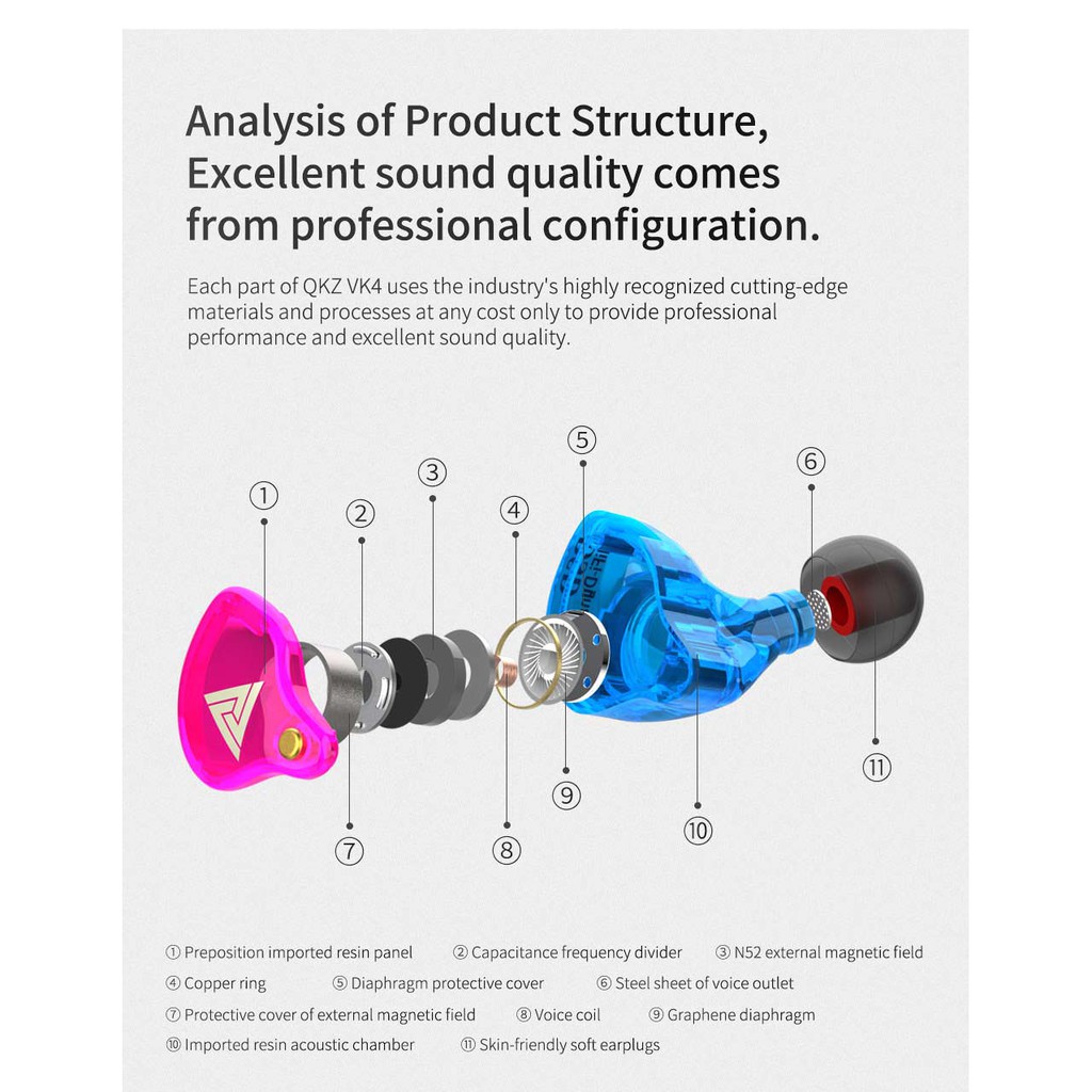QKZ-VK4 Earphone Hifi Dynamic Hi-Res Audio Headset