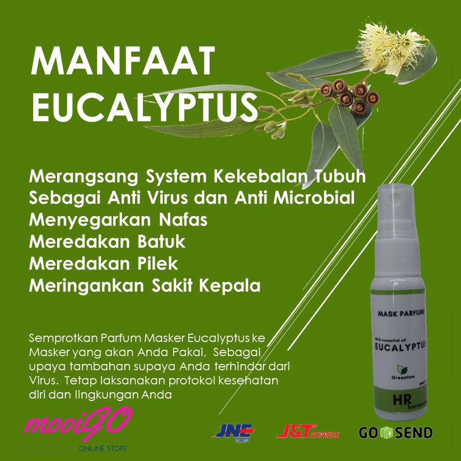Parfum Masker Kain isi Essensial Oil Eucalyptus Ekaliptus Aroma Greentea Spray 30ml Anti Virus