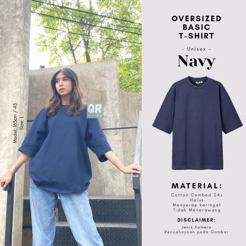 KAOS POLOS OVERSIZE UNISEX COTTON COMBED 24S PREMIUM OVERSIZED TSHIRT-Navy